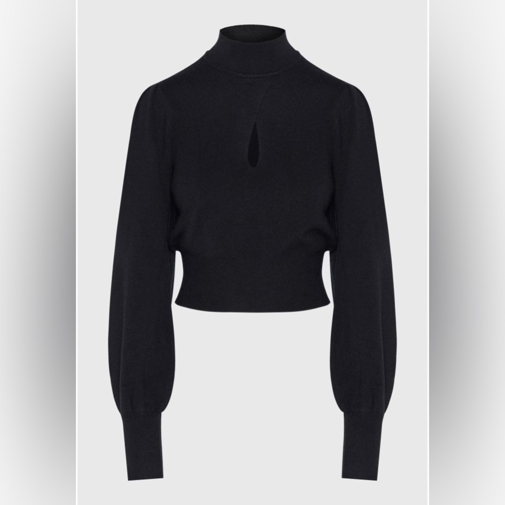 Soft High Crew Neck Keyhole Puff Sleeve Sweater Mock Black Exlura Size Medium - Picture 4 of 16